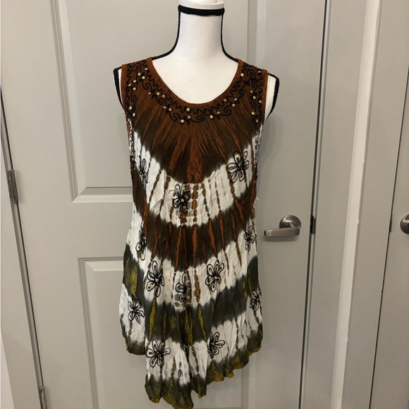 Vintage Jessica Taylor brown floral bohemian flowy tank size L - Picture 1 of 14